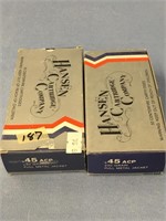 2 boxes of Hansen cartridge company centerfire car