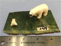 5" x 3 2/2" jade slab with ivory polar bear huntin