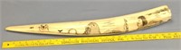 27.5" fossilized ivory tusk with a Native hunter,