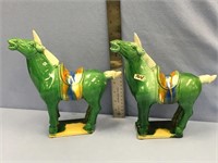 A pair of 10x9" ceramic horses - oriental style
