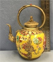 7" Cloisonné tea kettle with metal accents - orien