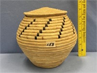 7x8" lidded Hooper Bay grass basket with dyed gras