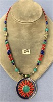 19" southwestern style necklace with cobalt coral