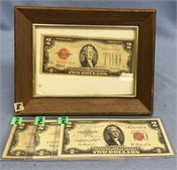 Lot of, Series 1928-F $2.00 bill framed, 2 - 1953