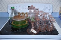 Lot #36 Green and Pink depression glass lot to