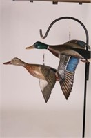 Pair of Flying Hen & Drake Mallard Duck Decoys by