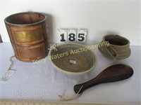 Handmade Mahogany Wood Bucket w/ Brass