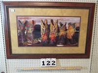 Framed & Triple Matted Under Glass Western Boots