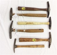 Six assorted tack hammers