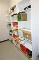 THREE SHELVES OF OFFICE PAPER AND SUPPLIES
