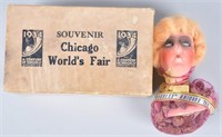 1934 CHICAGO WORLDS FAIR SOUVENIR DOLL HEAD w/BOX