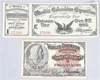 2- 1893 COLUMBIAN EXPOSITION TICKETS