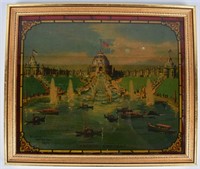 1904 ST LOUIS EXPO CASCADE GARDENS GLASS PAINTING