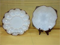 Milk Glass Egg Plate & Footed Bowl