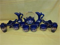Vintage Asian Peacock Cobalt Blue Set
