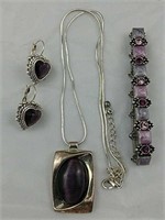 Purple Necklace, Bracelet & Earrings