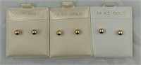 3 pair of 14 KT Gold Post earrings