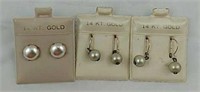 3 Pairs 14 KT Gold Earrings