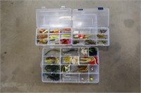 3 SMALLER PLASTIC TACKLE BOXES W/ TACKLE