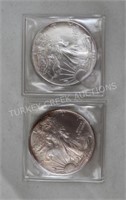 TWO 1990 SILVER EAGLE DOLLARS, UNCIRCULATED, 1 HAS