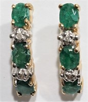 43-NT11 10K Gold Emerald 0.75ct Diamond Earrings
