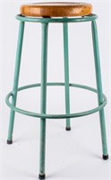 Vintage Industrial Age Stool With Wooden Seat