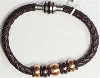 Stainless Steel Brown Leather Bead Men's Bracelet