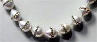 F W Pearl Crystal Necklace w Sterling Silver Clasp