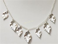 Sterling Silver Necklace with Leaf Shaped Pendant