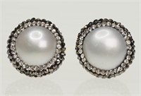 F. W. Pearl Earrings Crystal Accented Retail $90
