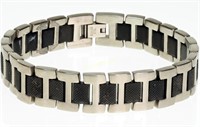 S Steel Black & White Mesh Link Centre Bracelet