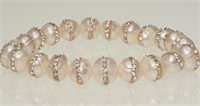 FW Pearl Flexible Size Bracelet with Crystals