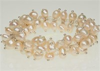 FW Pearl Flexible Size Bracelet with Crystals