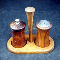 Mid Century Wood Salt Shaker & Pepper Grinder Set