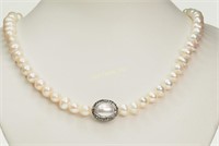 Sterling Clasp Fw Pearl & Mother Of Pearl Necklace