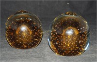 2 Murano 3" Colored Glass Bubble Paper Weights