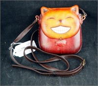 New 6" Smiley Cat Fine Leather Wrist Purse