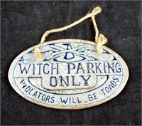 Ceramic Witch Parking Only Hanging Wall Plaque 6"