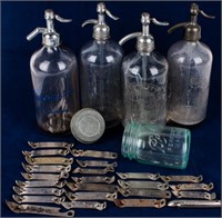 4 Vintage 1930s Labeled Glass Seltzer Bottles