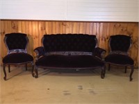 3 Piece Purple Upholstered Victorian Parlor