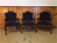 3 Purple Upholstered Victorian Style Arm Chairs