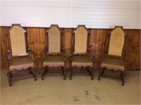 Set of Victorian Style Oak High Back Arm Chairs