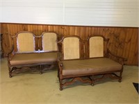 Pair of Oak Love Seats w/ Caned Back,