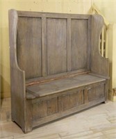 Rustic European High Back Painted Pine Settle.