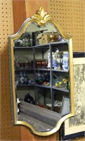 Feather Crowned Gilt Framed Beveled Wall Mirror.