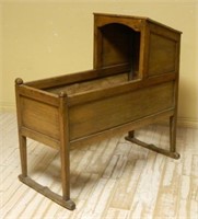 Rustic European Peg Constructed Wooden Cradle.