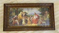 Framed Religious Print with Wavy Glass.