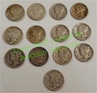 Thirteen (13) Mercury Dimes