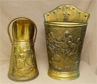 Brass Embossed Umbrella Stand and Coal Hod.