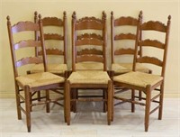 Ladder Back Oak Chairs with Rush Woven Seats.